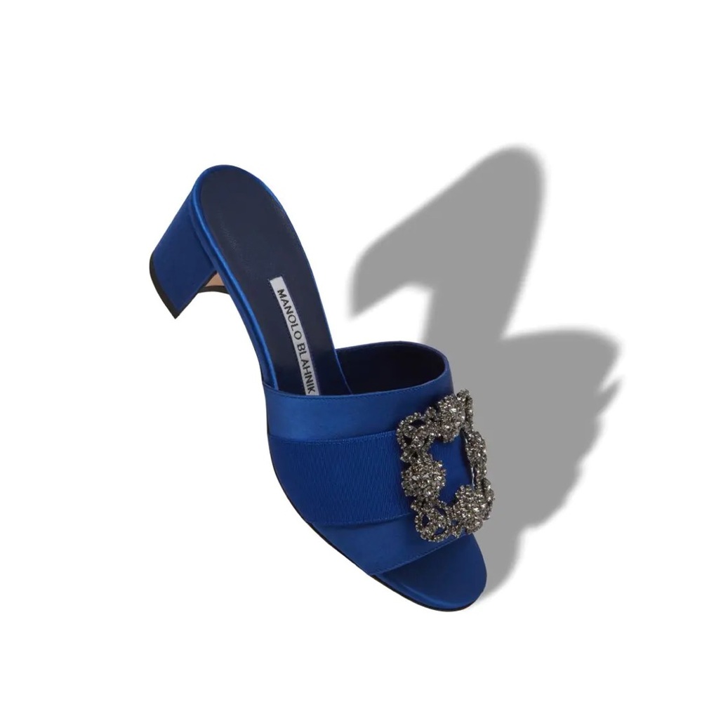 MARTANEW Blue Satin Jewel Buckle Mules size 8